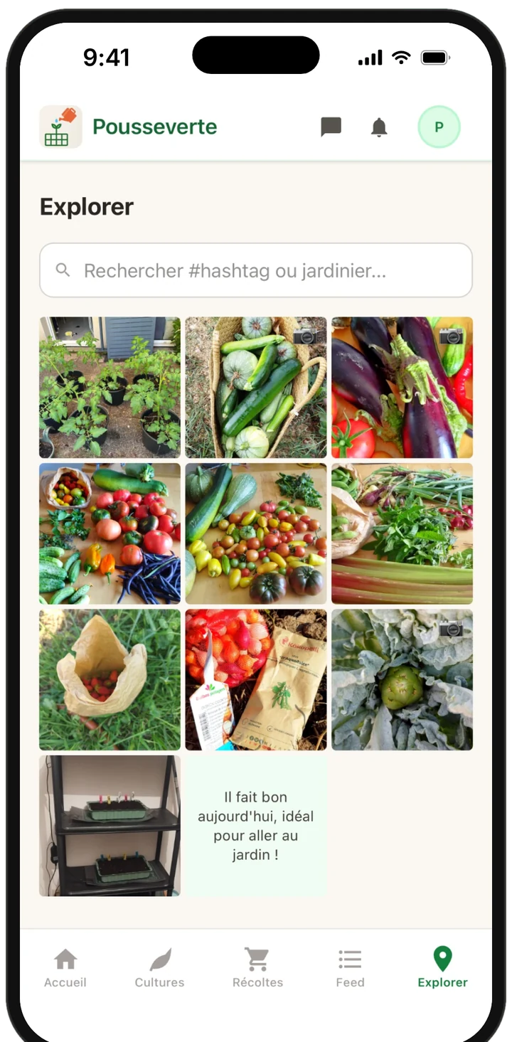 Écran Explorer : photos de potagers partagées par d'autres jardiniers